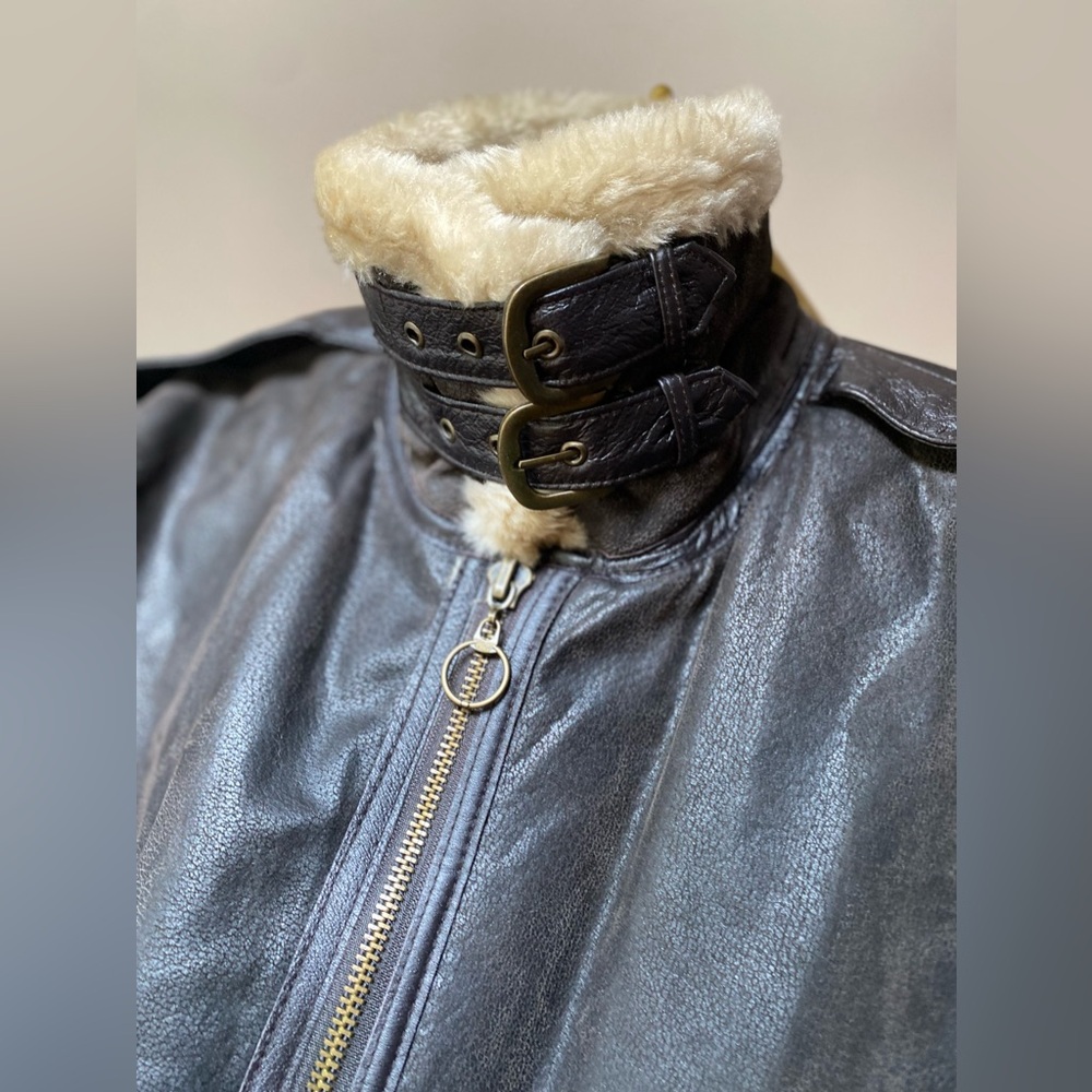 VTG Style B3 Aviator Bomber Military Airforce Flying Biker 80s 90s Leather Coat - Picture 3 of 15